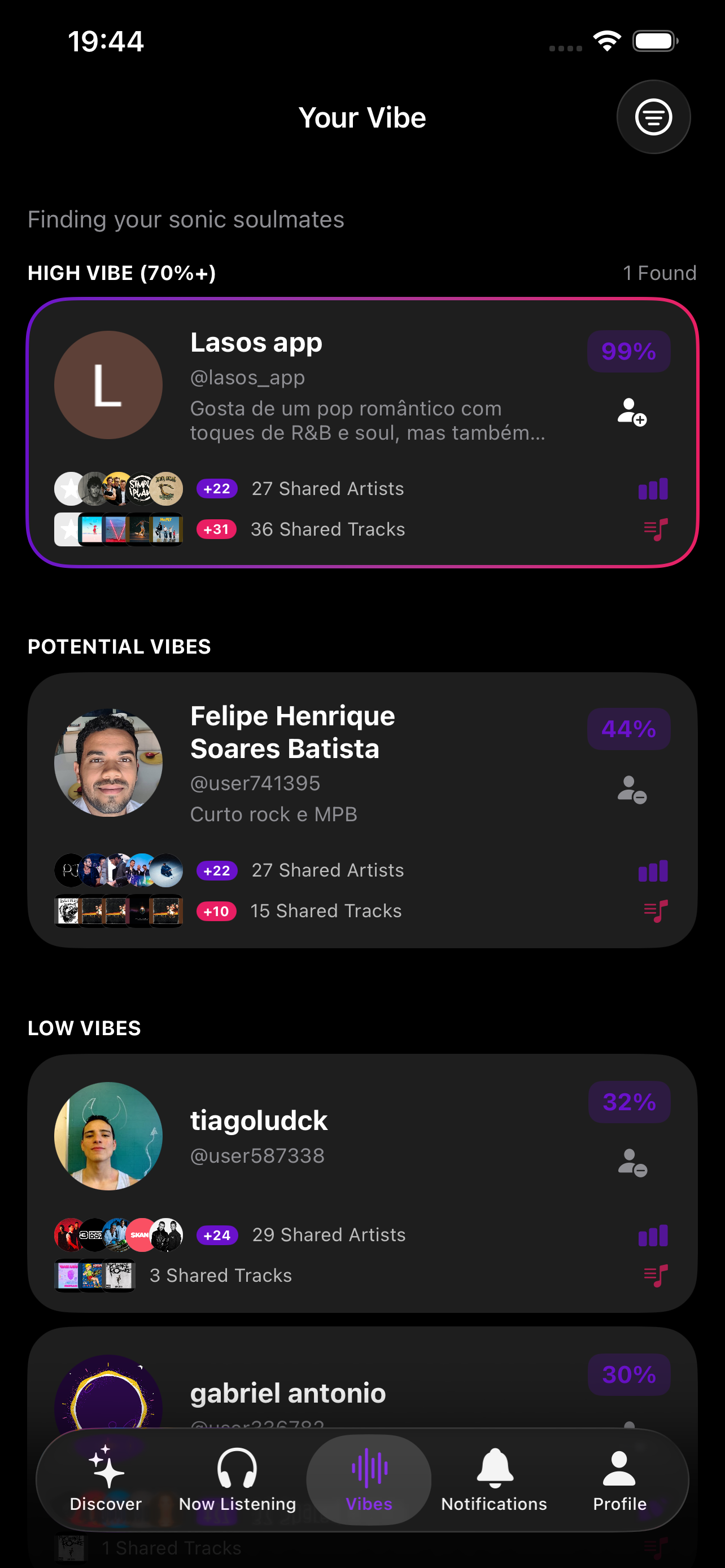 Vibes match list